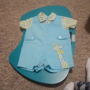Infants one piece outfit. Light blue with multi color shirt. Size3/6 months.